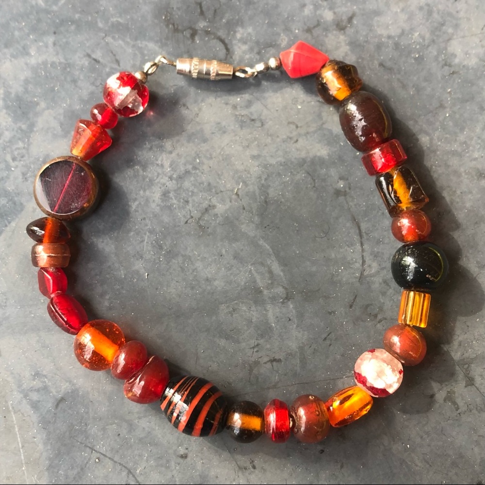 Vintage Red Glass Bead Bracelet